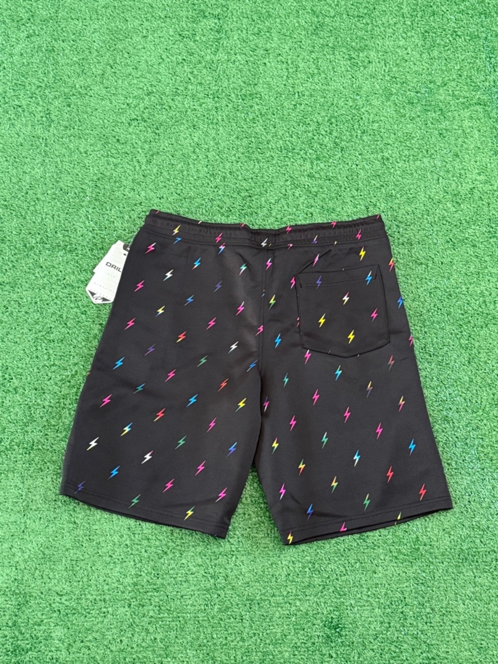 Men's Black Athletic Shorts with Multicolor Lightning Bolt Graphic Print Joggers